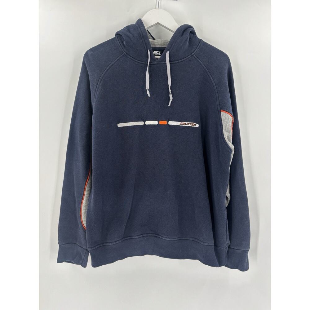 Vintage Starter Hoodie Mens Medium Blue Logo Drawstring Pullover 90s Y2K Cotton